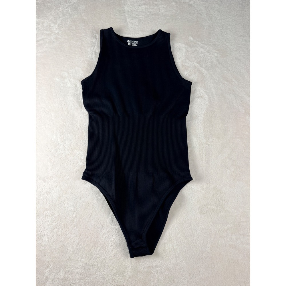 OQQ Ribbed Sleeveless Bodysuit Womens M Black High Neck Minimalist Clean Girl